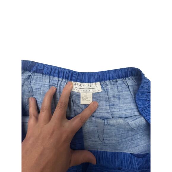 Blue Floral A-Line Midi Skirt 1X Maggie McNaughton Boho Button Front Rayon Lined - Picture 5 of 6